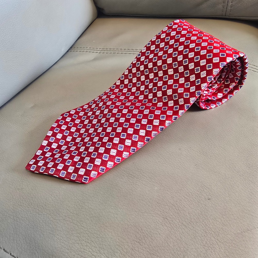 Jones New York Mens Red Geometric Square Silk Necktie Formal Business Tie